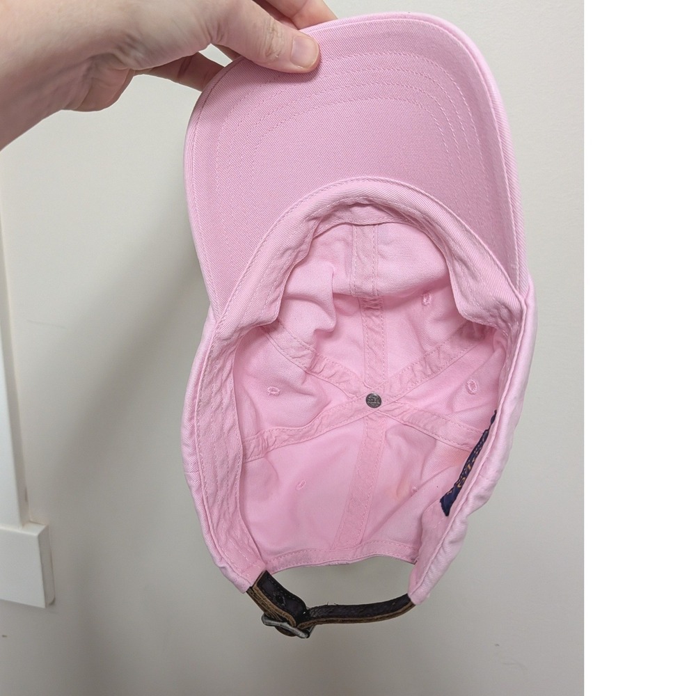 Polo Ralph Lauren Pink Baseball Cap Hat Big Pony Script Signature Leather Strap - Picture 5 of 10
